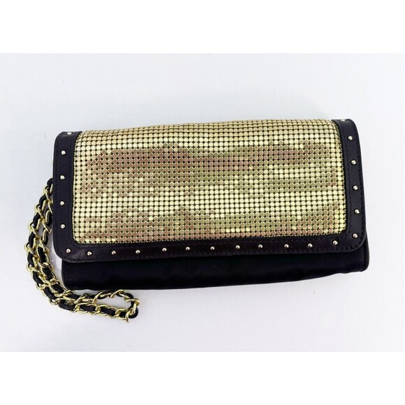 Michael Kors Brown And Gold Clutch Wristlet Gold Mesh Magnetic Closure - Picture 1 of 8